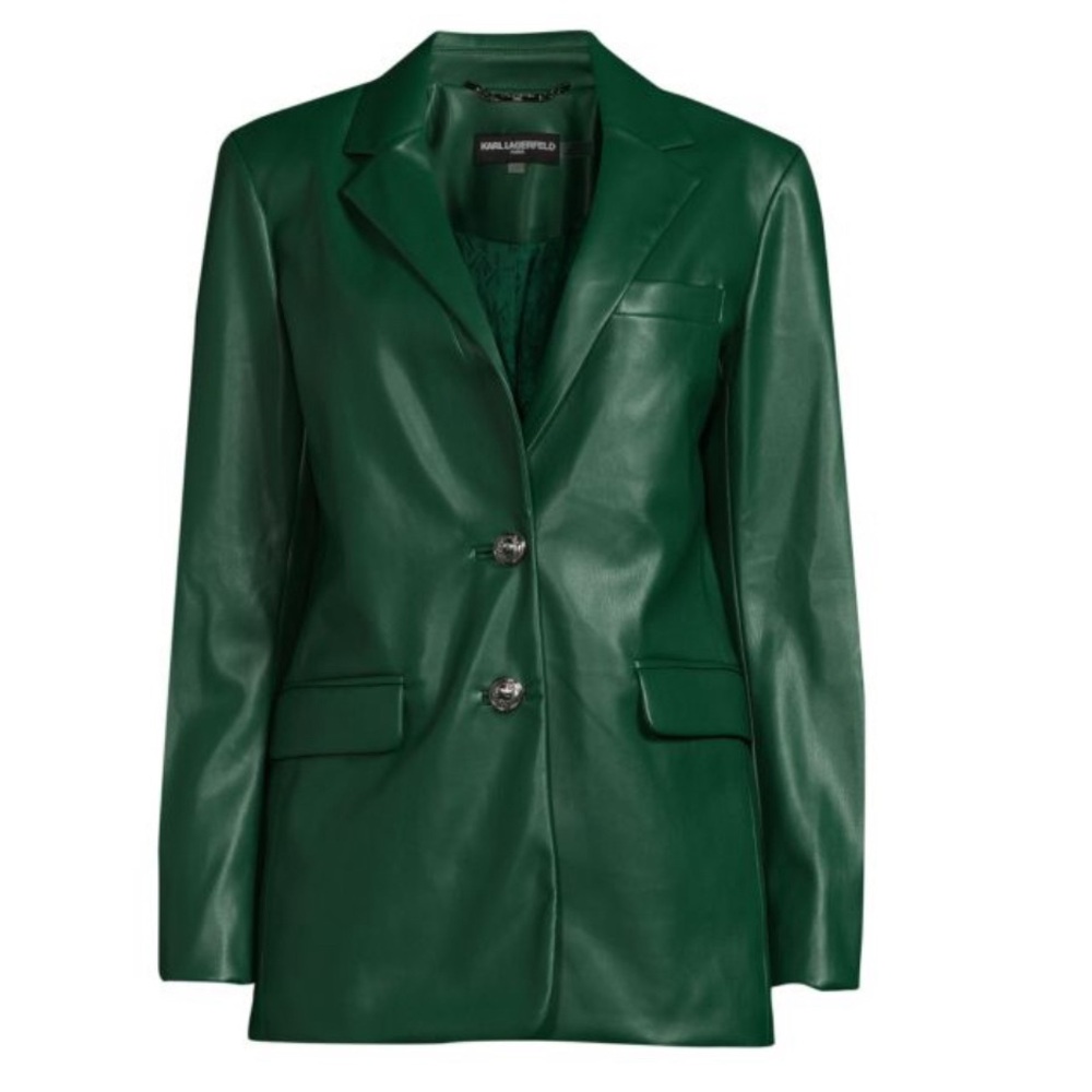 KARL LAGERFELD PARIS
Single Breasted Faux Leather Blazer